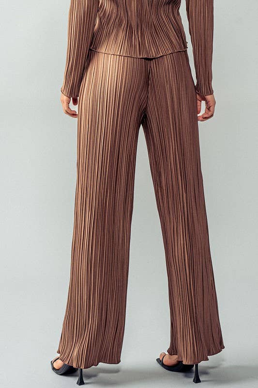 Shimmer Pleated Wide Leg Elastic Waist Pants
