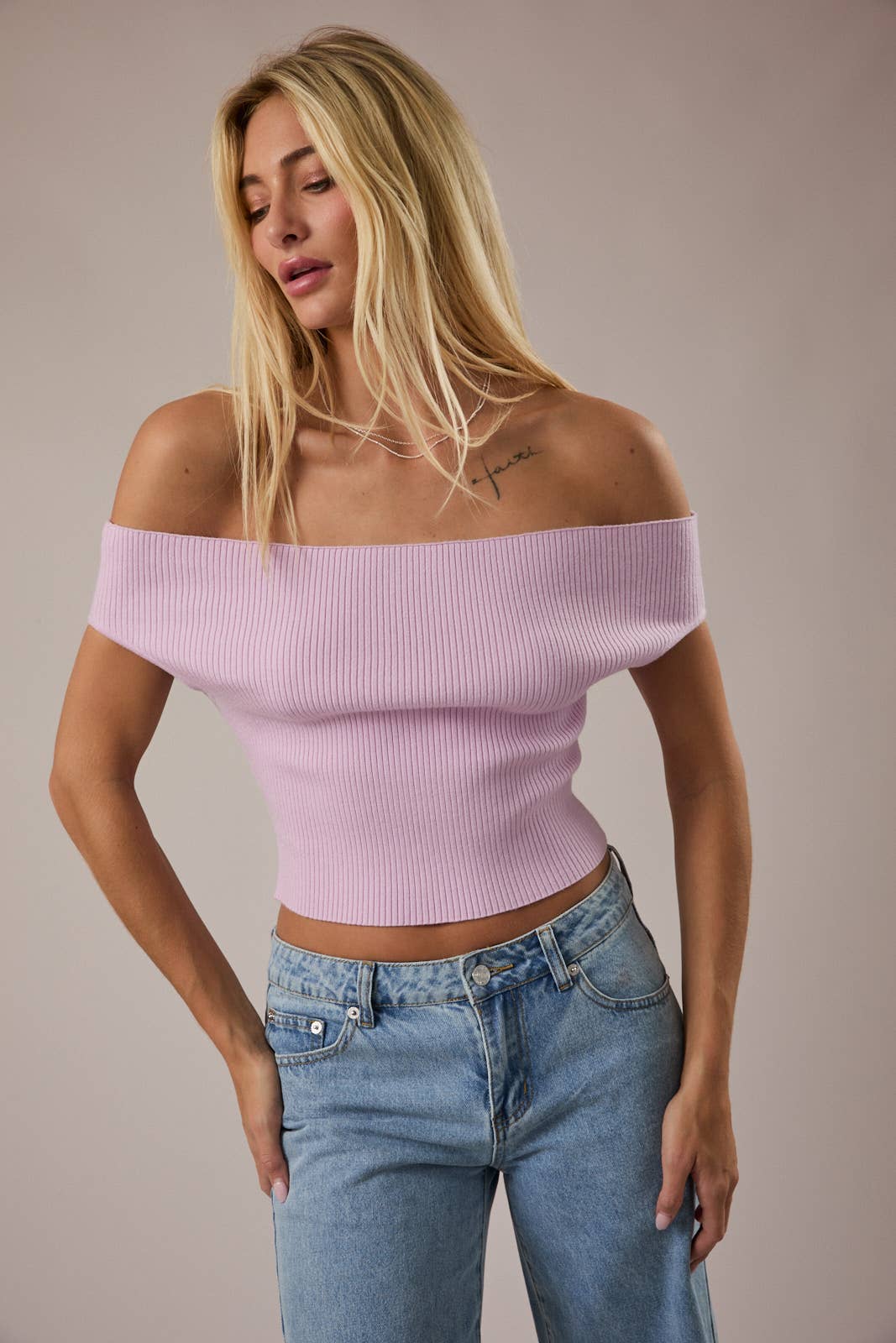 Off Shoulder Ribbed Top