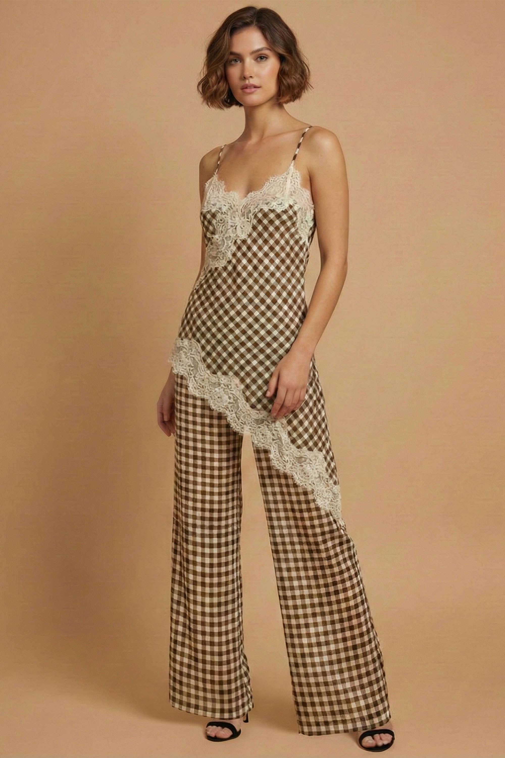 Gingham Lace Tank