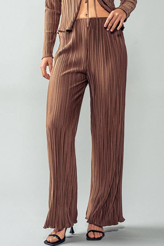 Shimmer Pleated Wide Leg Elastic Waist Pants