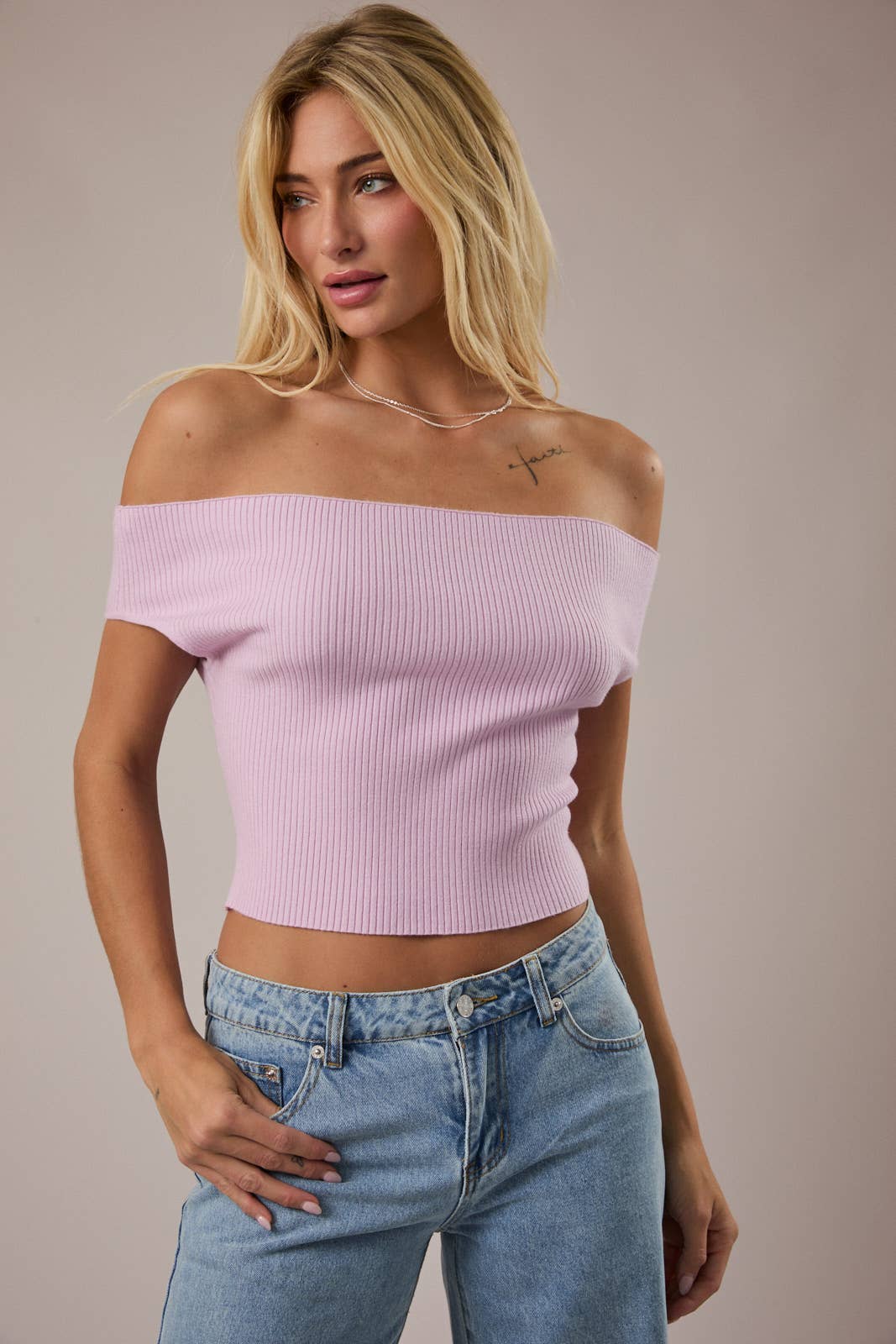 Off Shoulder Ribbed Top