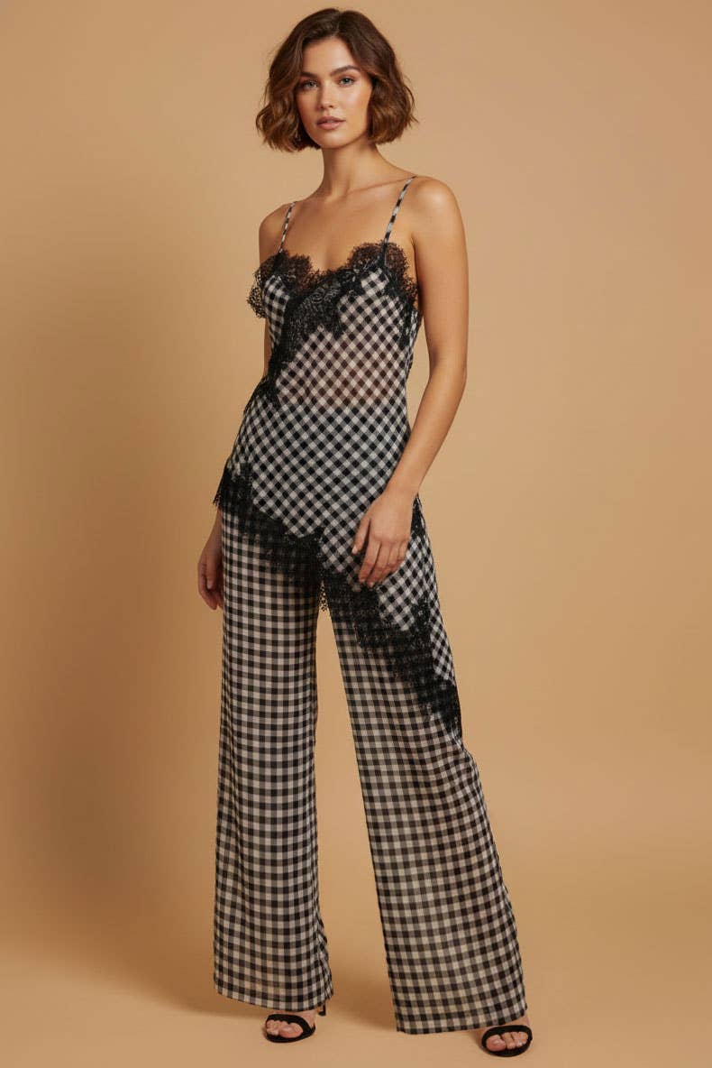 Gingham Lace Tank