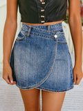 Dark Denim High Waist Wrapped Mini Skirt